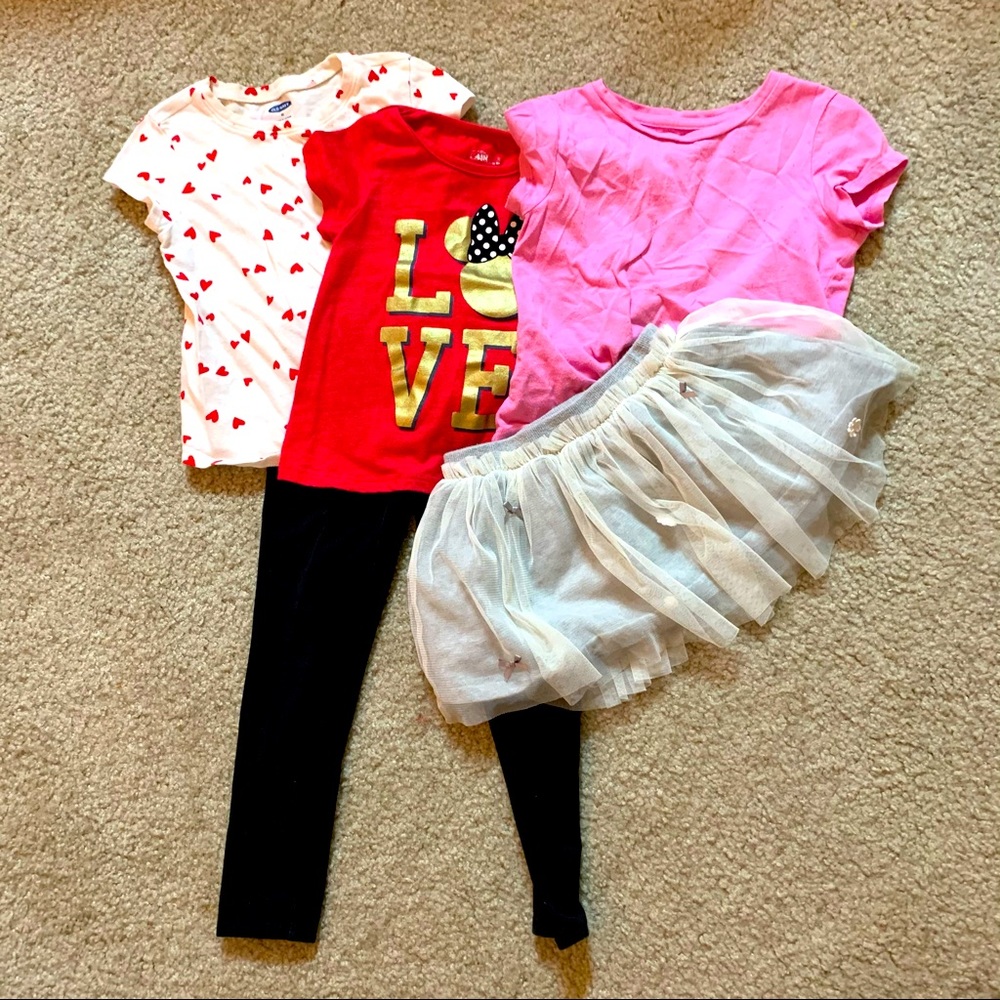 Little girls pink+red outfit bundle, size 4